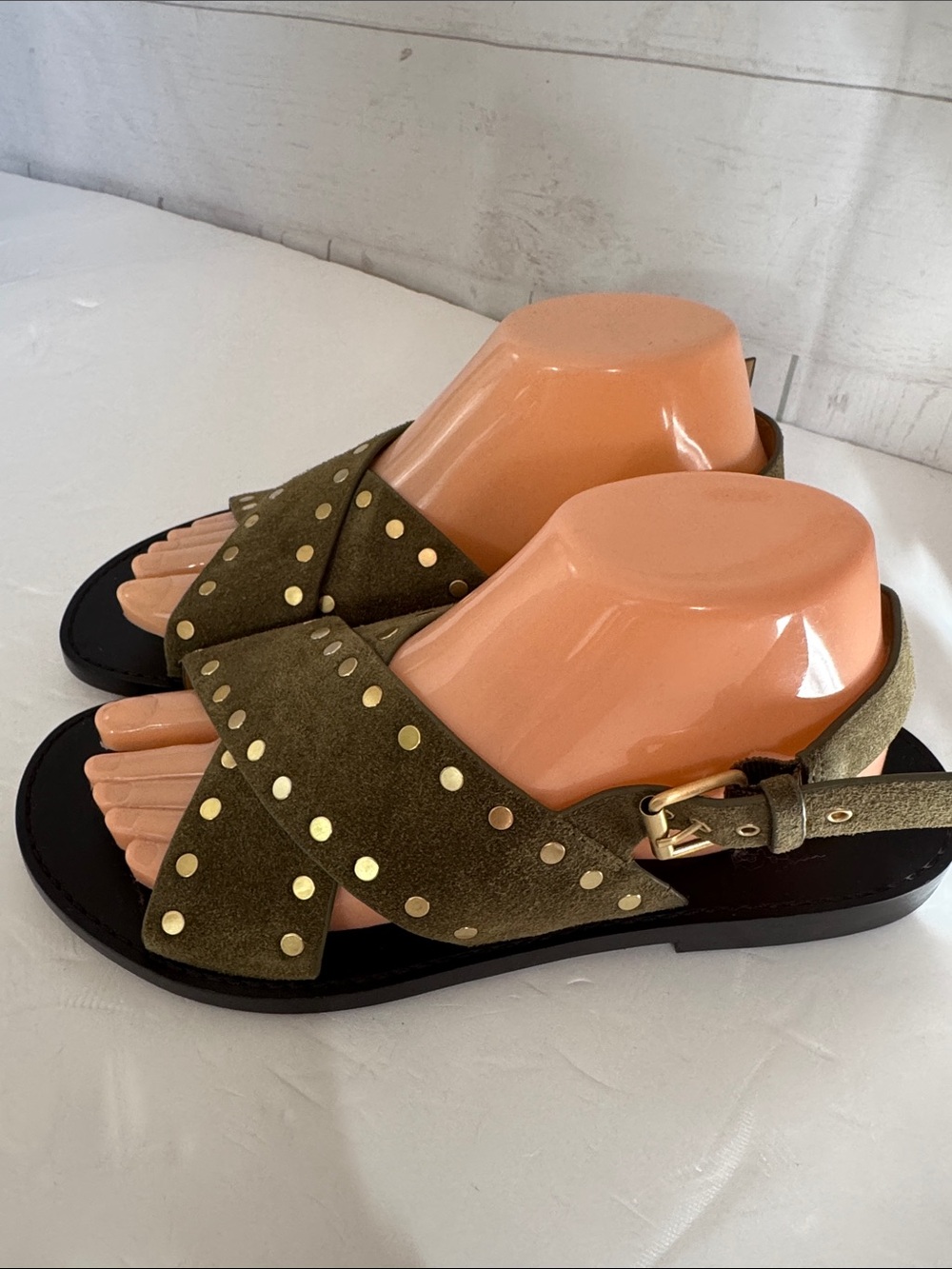 Madewell Size 9 Tuley Olive Green Crossover Strap Studded Boho Sandals